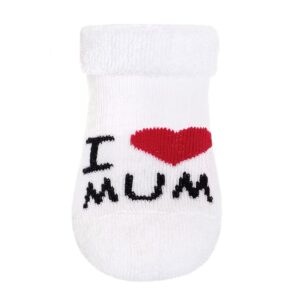 Baby terry socks - witte sokjes - I ♥ MUM I ♥ DAD - maat 62 (3-6 maanden)