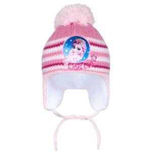 Winter Muts - Lichtroze met Strepen - Pompon en Oorflappen
