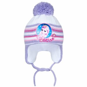 Kindermuts - Gebreid met oorflappen - Paars, roze en wit