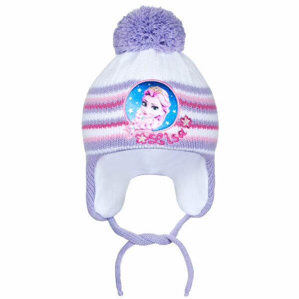 Kindermuts - Gebreid met oorflappen - Paars, roze en wit