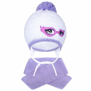 Wintermuts met sjaal - Katoen - Maat 104 (3-4 jaar) - Paars met pompon