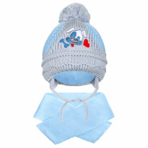 Winter baby muts en sjaal set - Gebreide hond - Pompon