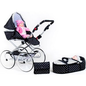 2-in-1 Kinderwagen voor Poppen - Retro zwart-wit