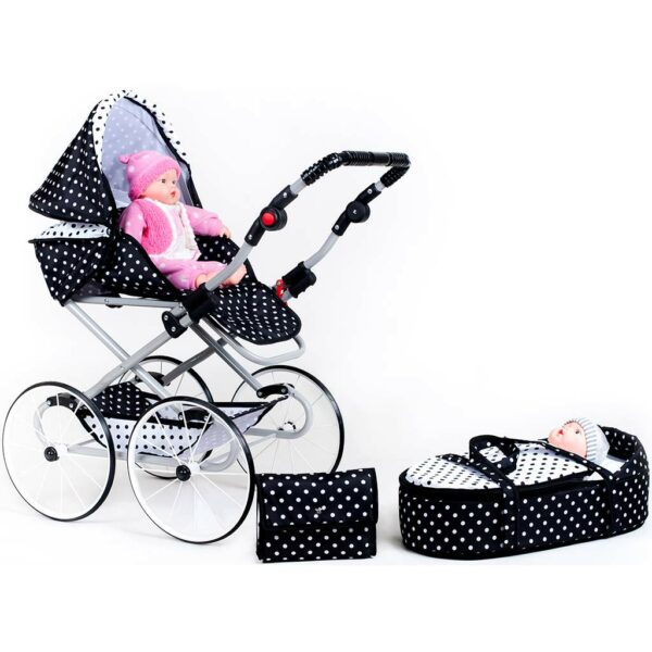 2-in-1 Kinderwagen voor Poppen - Retro zwart-wit