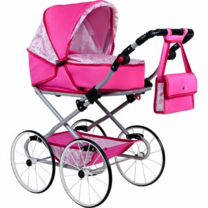 Poppenwagen 2-in-1 Retro Roze Lichtgewicht Metalen Frame
