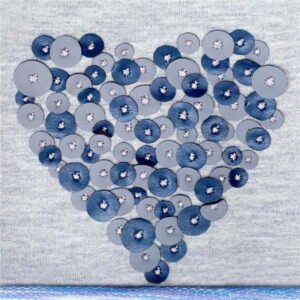 muts - lichtgrijs - blauwe pailletten - hartapplicatie