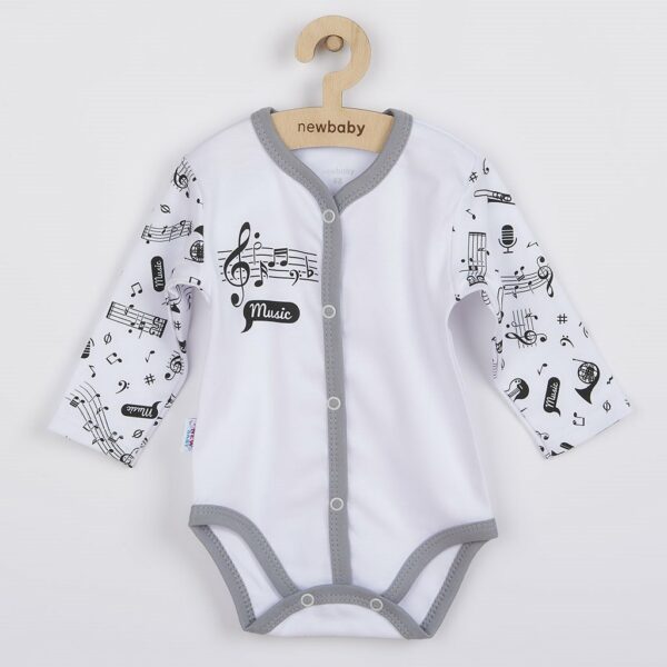 Baby body - Muziek thema - Wit met grijze randen - Maat 56 (0-3m)