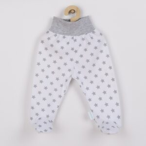 Babybroek - Wit met grijze sterren - Brede tailleband - Voetjes aan de onderkant