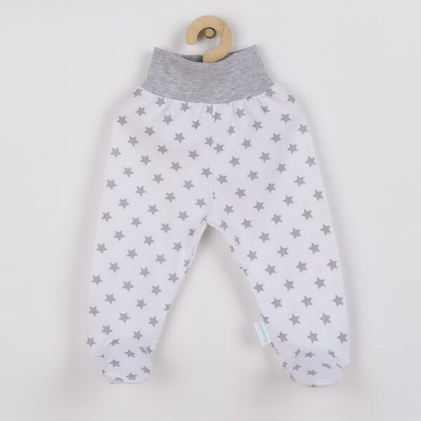 Babybroek - Wit met grijze sterren - Brede tailleband - Voetjes aan de onderkant