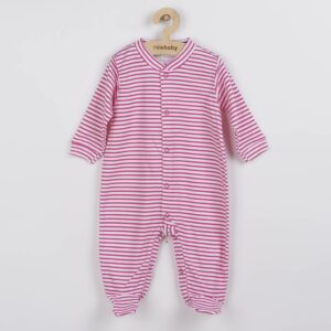 Babyromper - Lange Mouwen - Roze Witte Strepen - 100% Katoen