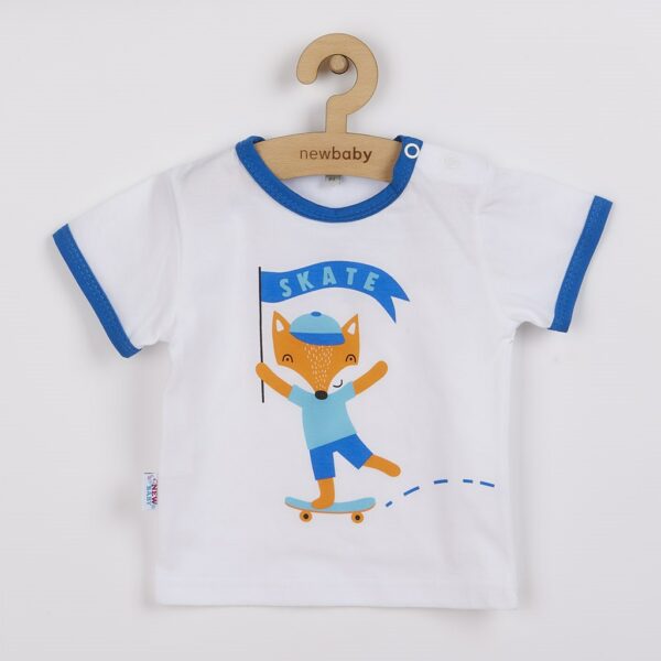 Babyset - T-shirt met vos op skateboard - Korte broek blauw