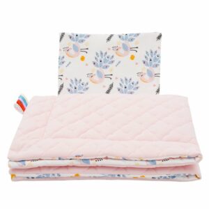 Babydeken en Kussen Set - Roze met Pauwenprint
