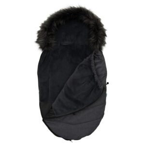 Zwarte winter voetenzak buggy met bontkraag
