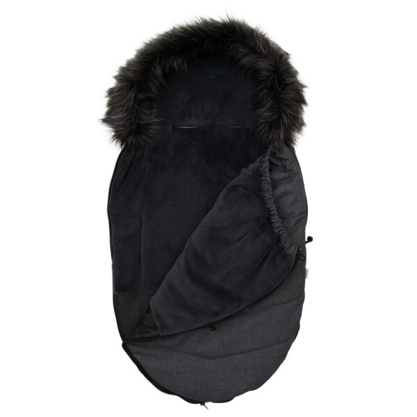 Zwarte winter voetenzak buggy met bontkraag