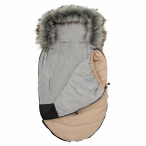 Beige voetenzak buggy met afneembare bontkraag