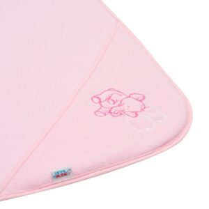 Roze geborduurde babyhanddoek met capuchon 100x100 cm