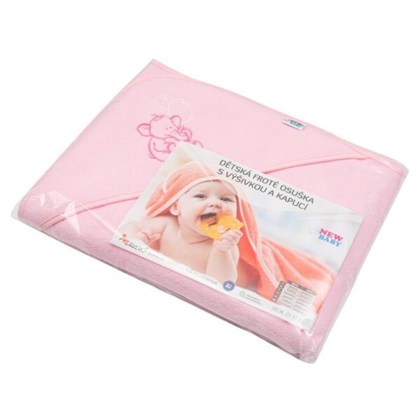 Roze geborduurde babyhanddoek met capuchon 100x100 cm - Afbeelding 3