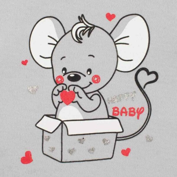 Babykleding - 2-delige set - Grijze trui met knopen - Mouwloze romper met muis en hartjes - Afbeelding 3
