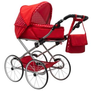 2-in-1 Poppenwagen - Rood met stippen - Hoogwaardig