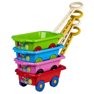 Speelgoed bolderkar met trekstang - blauwe 45 cm kar