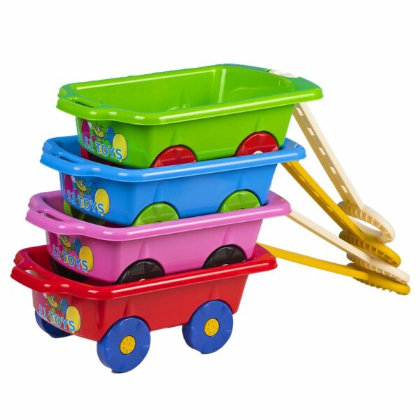 Speelgoed bolderkar met trekstang - blauwe 45 cm kar - Afbeelding 2
