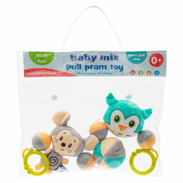 Kinderwagenketting Pluche Muis Uil Rammelaar Grijs Beige - Afbeelding 3