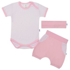Babykleding - 3-delige set - Rompertje met stippen - Korte broek met elastische tailleband