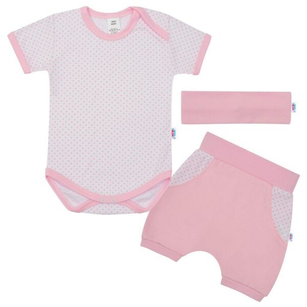 Babykleding - 3-delige set - Rompertje met stippen - Korte broek met elastische tailleband