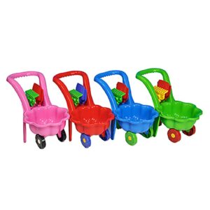 Speelgoedkruiwagen met schep en hark - blauwe tuinset