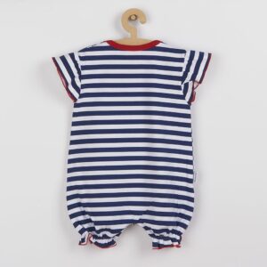 Baby Romper - Gestreept - Marineblauw met Rood-Anker - Maat 56 (0-3 maanden)