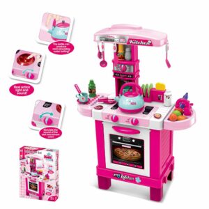Roze en Witte Speelgoedkeuken met Theeset en Gereedschap