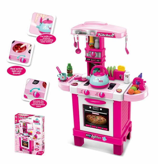 Roze en Witte Speelgoedkeuken met Theeset en Gereedschap