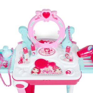 Roze Kinderkaptafel met Spiegel en Make-up Accessoires
