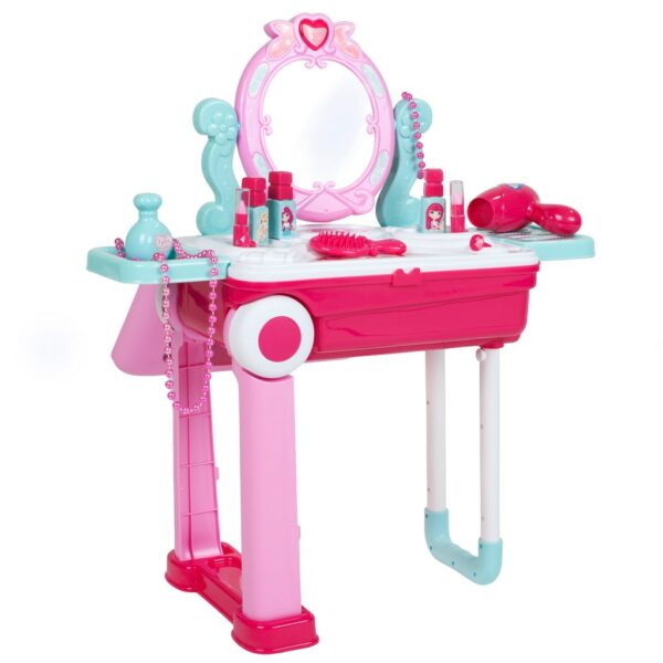Roze Kinderkaptafel met Spiegel en Make-up Accessoires - Afbeelding 3