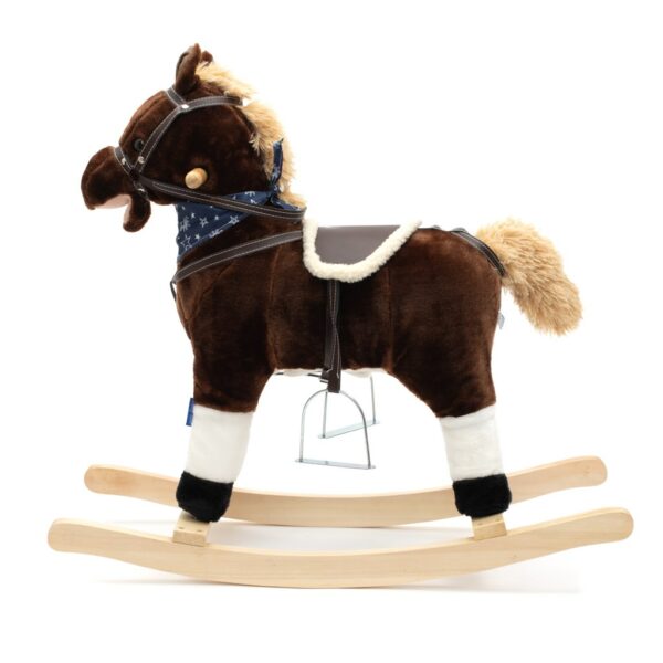 Schommelpaard Pluchen Bruin met Sterren - Houten Basis - Afbeelding 2