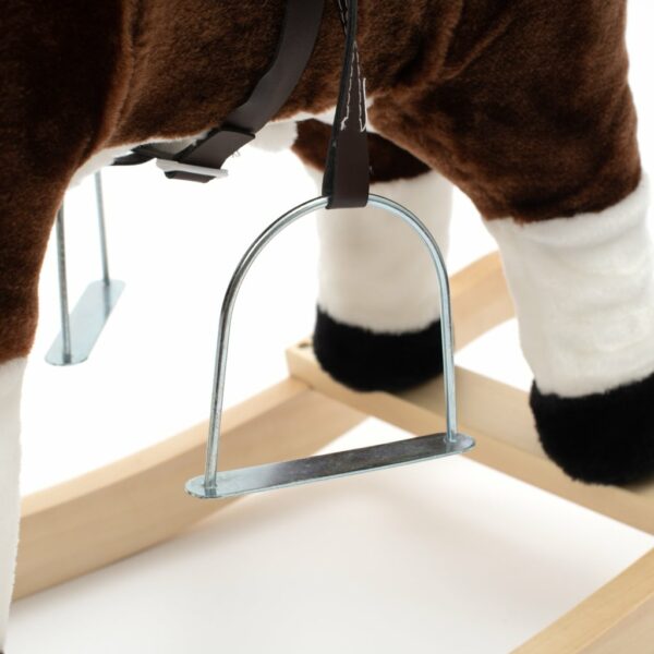 Schommelpaard Pluchen Bruin met Sterren - Houten Basis - Afbeelding 3