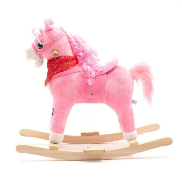 Schommelpaard Roze Pluche met Melodie en Zadel - Afbeelding 2