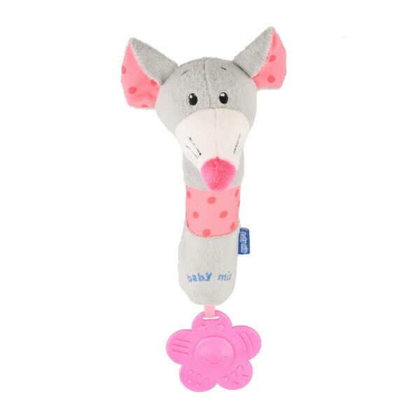 Grijze Muis met Bijtring & Pieper - Baby Knuffel