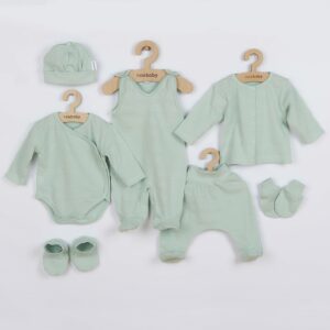 Babykleding - 7-delige set - Mints kleur - Katoen - Maat 56 (0-3 maanden)