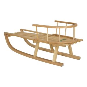 Houten slee 90 cm met rugleuning en trekkoord - beuken