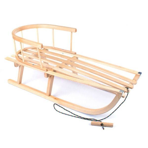 Houten slee 90 cm met rugleuning en trekkoord - beuken - Afbeelding 2