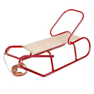 Metalen slee 87 cm rood met rugleuning en trekkoord