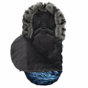 Luxe blauwe voetenzak - suède en bontkraag