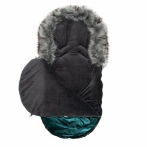 Groene winter voetenzak voor baby met bontkraag