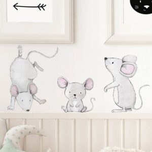 Muizenfamilie muursticker - 80 x 50 cm - pastelkleuren