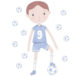 Voetballer muurstickers blauw - 85 x 60 cm - set van 11