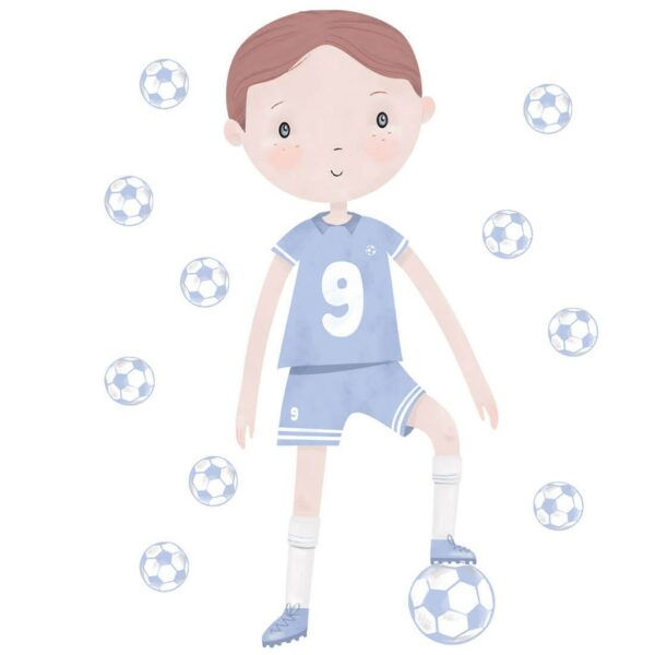 Voetballer muurstickers blauw - 85 x 60 cm - set van 11