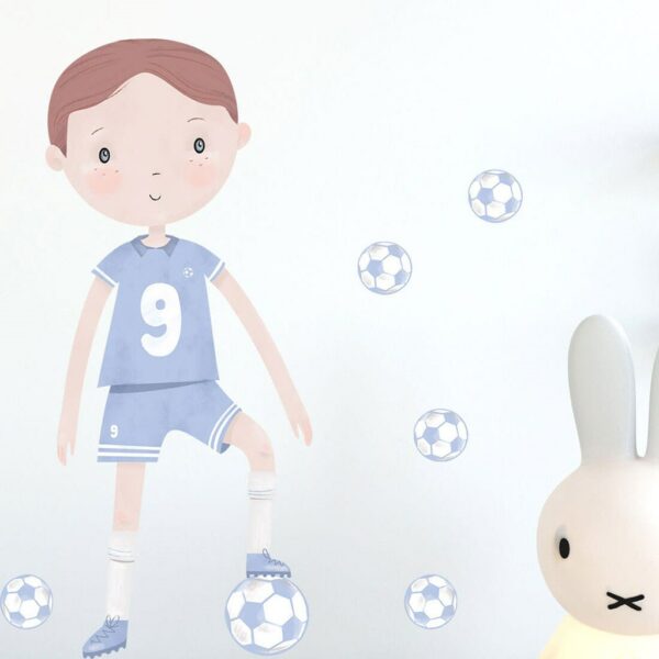 Voetballer muurstickers blauw - 85 x 60 cm - set van 11 - Afbeelding 2