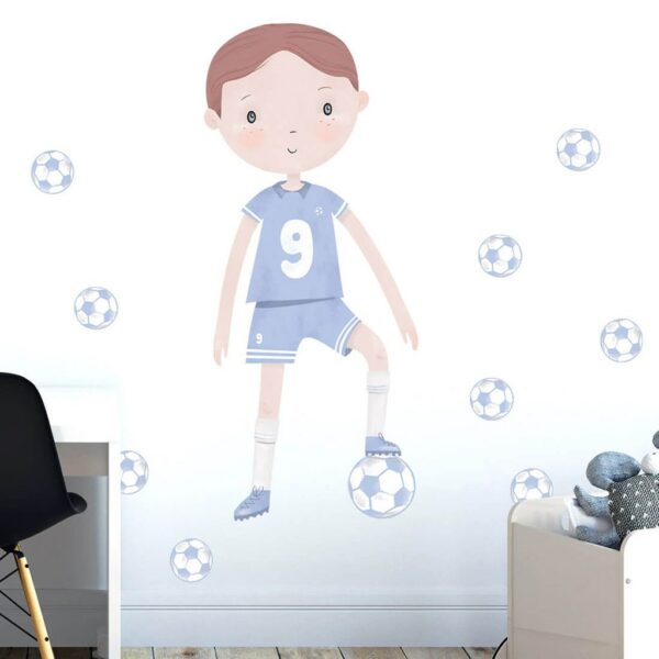 Voetballer muurstickers blauw - 85 x 60 cm - set van 11 - Afbeelding 3
