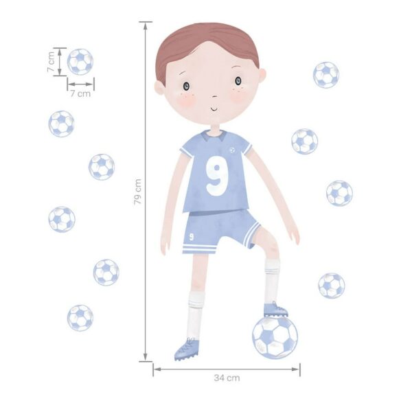 Voetballer muurstickers blauw - 85 x 60 cm - set van 11 - Afbeelding 4
